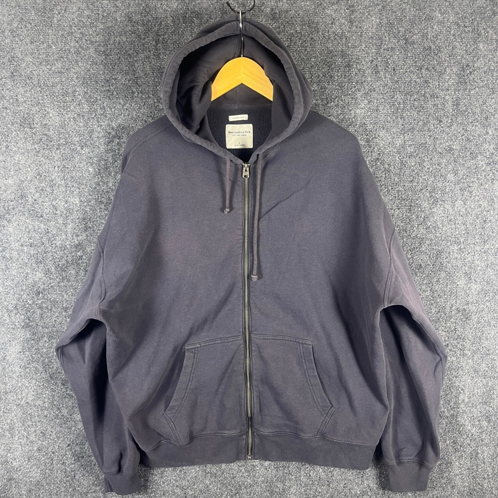 Abercrombie & Fitch Mens Gray Oversized Full Zip Soft AAF Fleece Hoodie